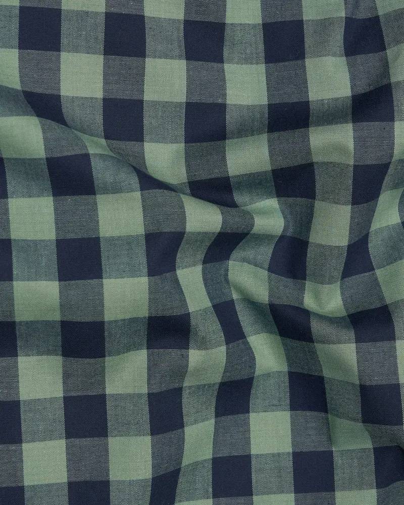 Battleship Green And Valhalla Blue Checkered Premium Cotton Kurta Shirt 3