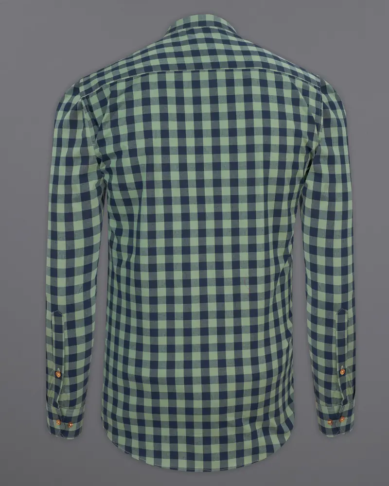 Battleship Green And Valhalla Blue Checkered Premium Cotton Kurta Shirt 7