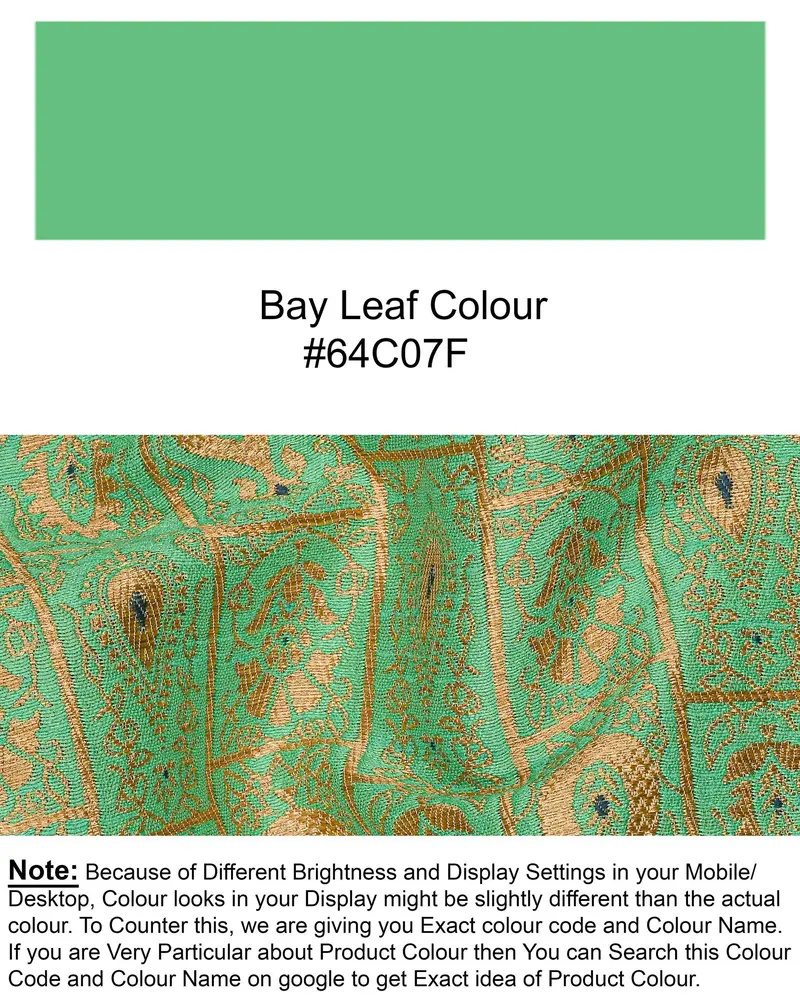 Bay Leaf Green With Golden Ancient Art Designer Nehru Jacket 7