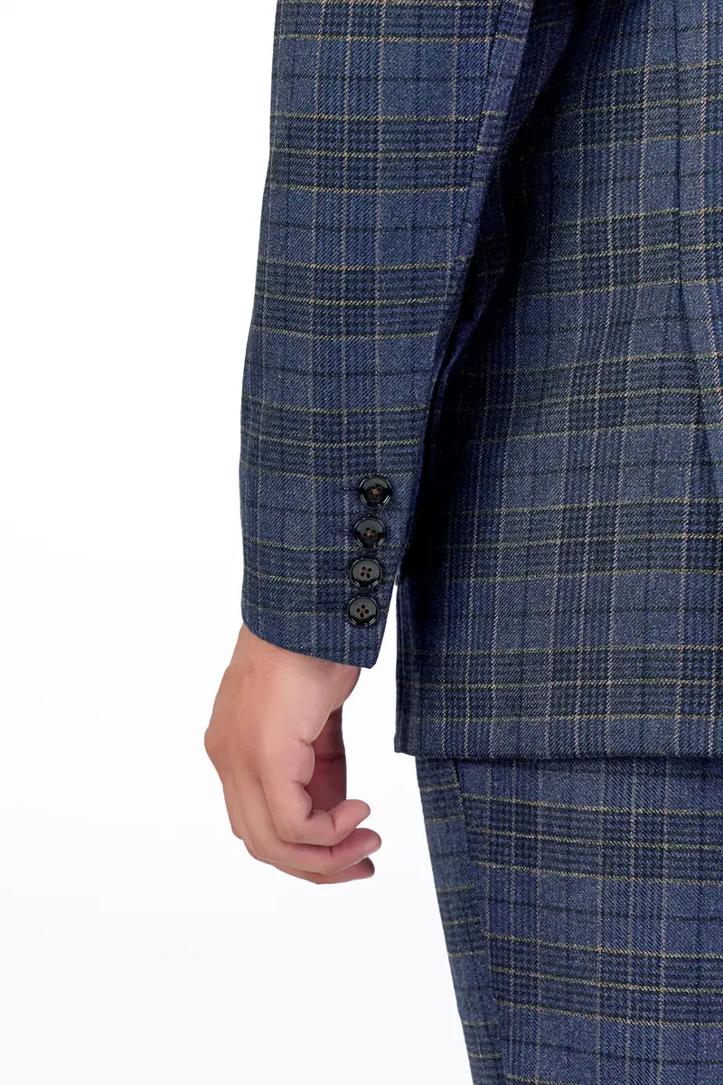 Bayoux Blue And Ironside Gray Plaid Tweed Double Breasted Blazer 4