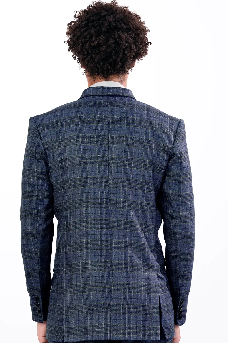 Bayoux Blue And Ironside Gray Plaid Tweed Double Breasted Blazer 5