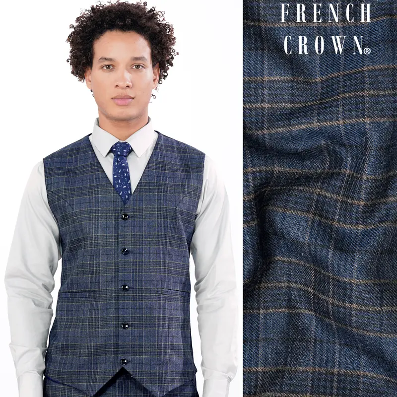 Bayoux Blue And Ironside Gray Plaid Waistcoat 1