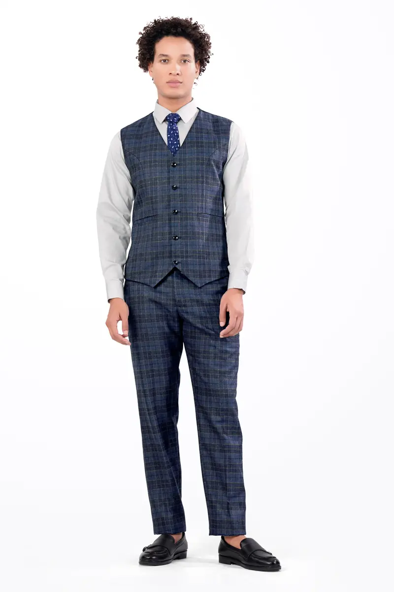 Bayoux Blue And Ironside Gray Plaid Waistcoat 5