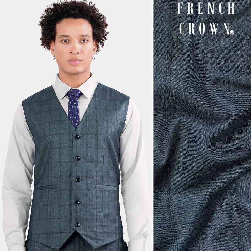 Bayoux Gray Plaid Wool Rich Waistcoat 1