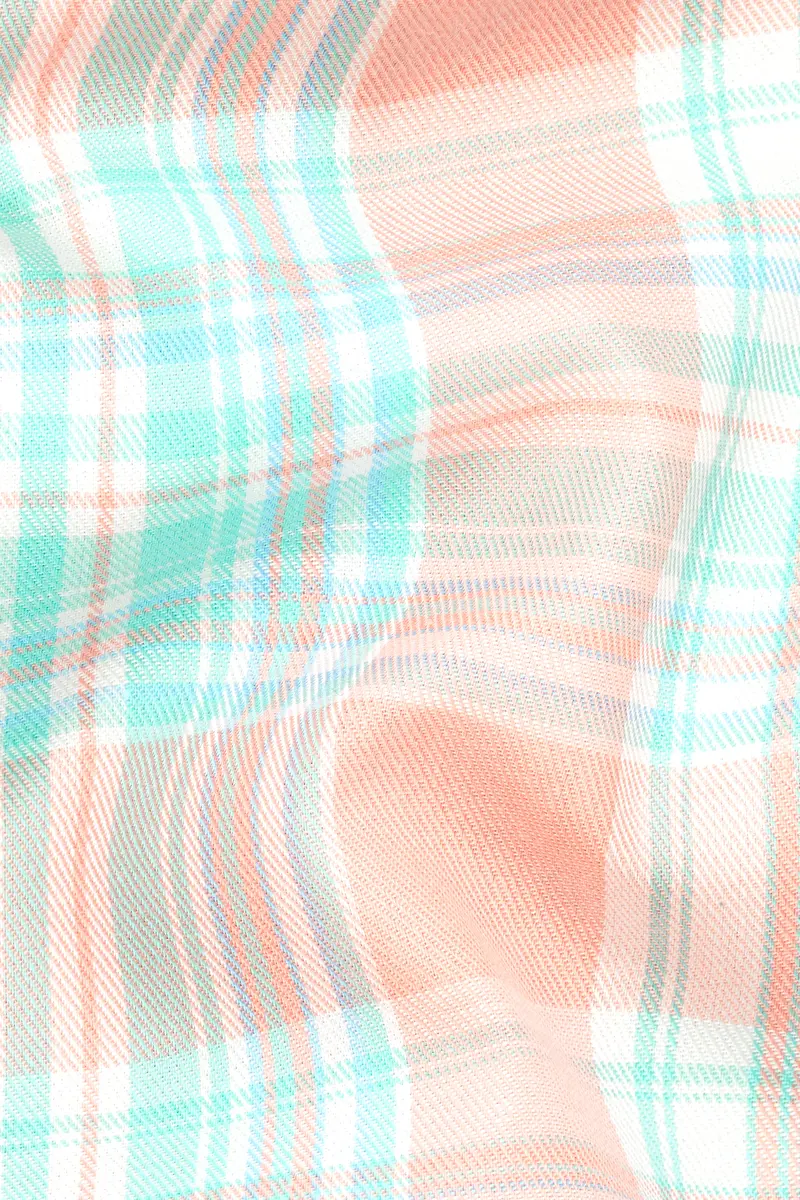 Beauty Pink And Moonstone Blue Twill Checkered Premium Cotton Shirt 2