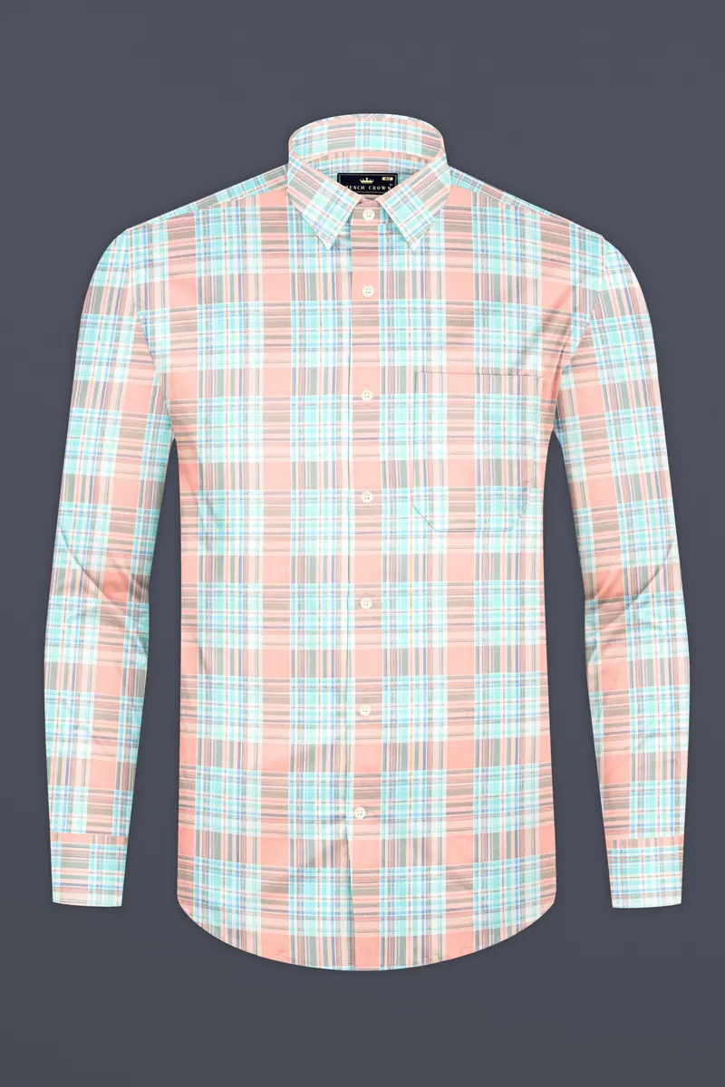 Beauty Pink And Moonstone Blue Twill Checkered Premium Cotton Shirt 4
