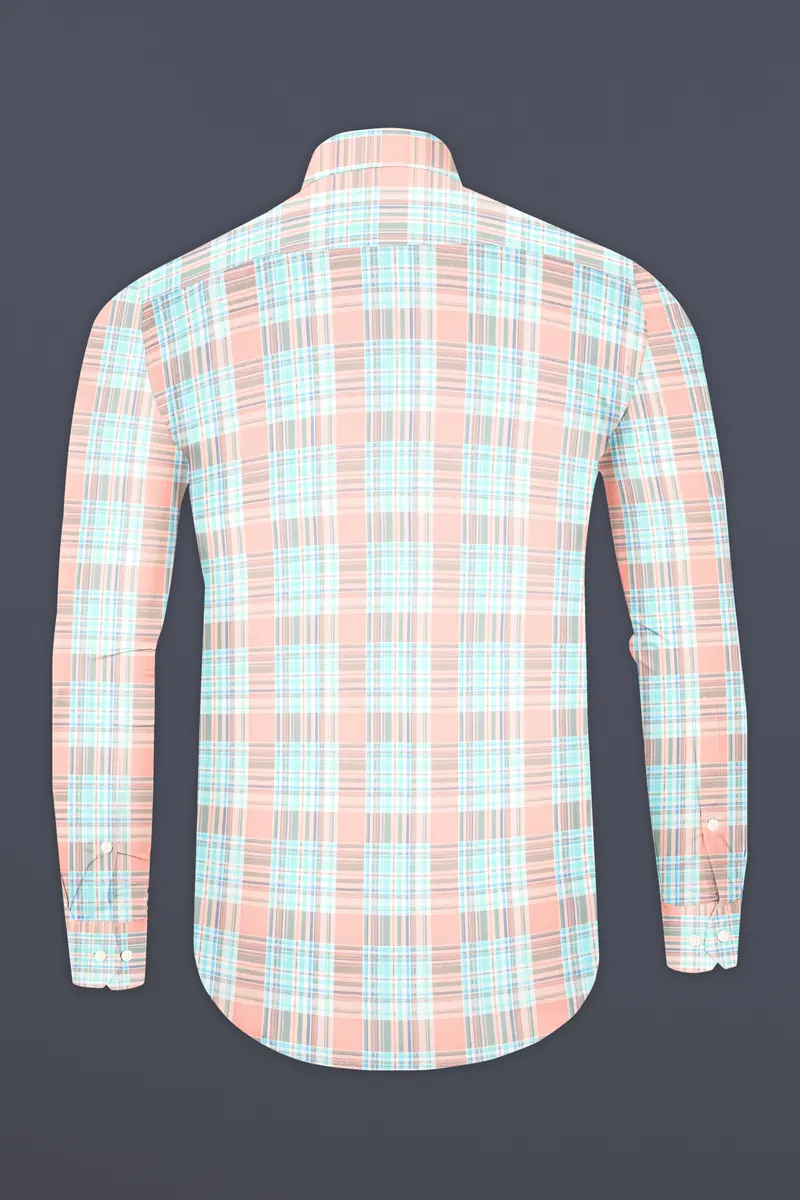 Beauty Pink And Moonstone Blue Twill Checkered Premium Cotton Shirt 5