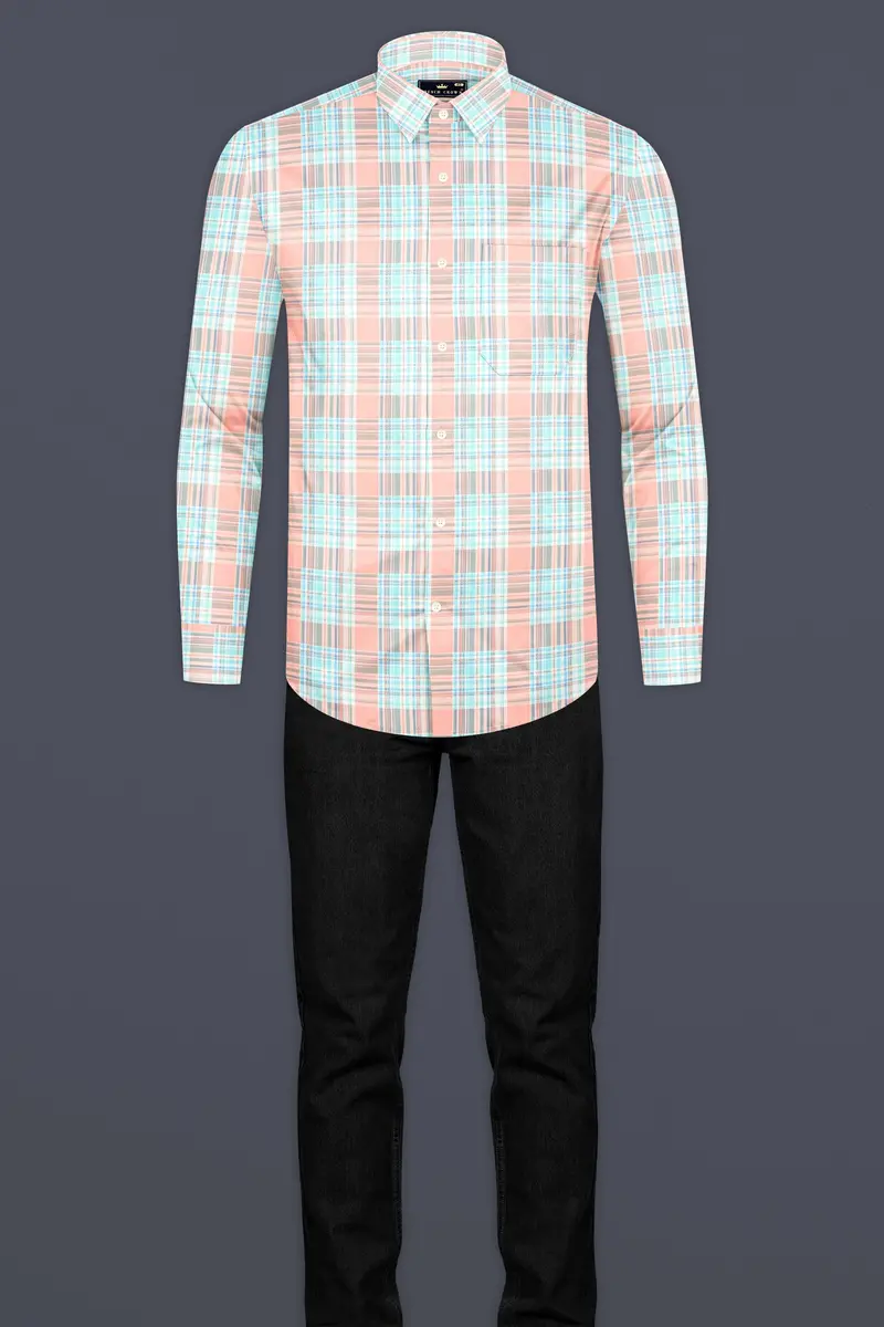 Beauty Pink And Moonstone Blue Twill Checkered Premium Cotton Shirt 6