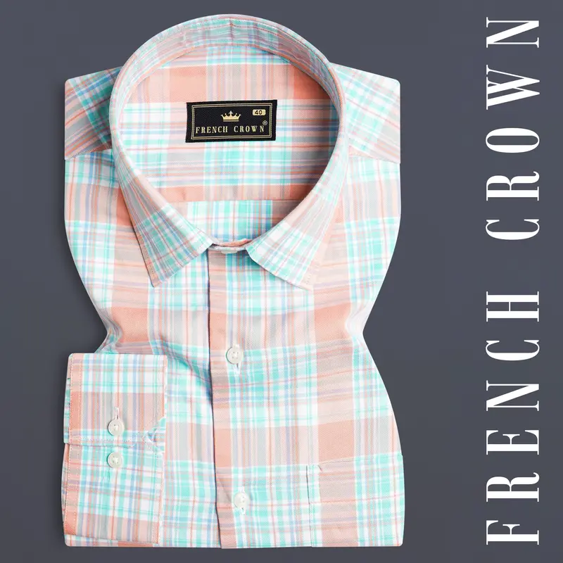 Beauty Pink And Moonstone Blue Twill Checkered Premium Cotton Shirt 7