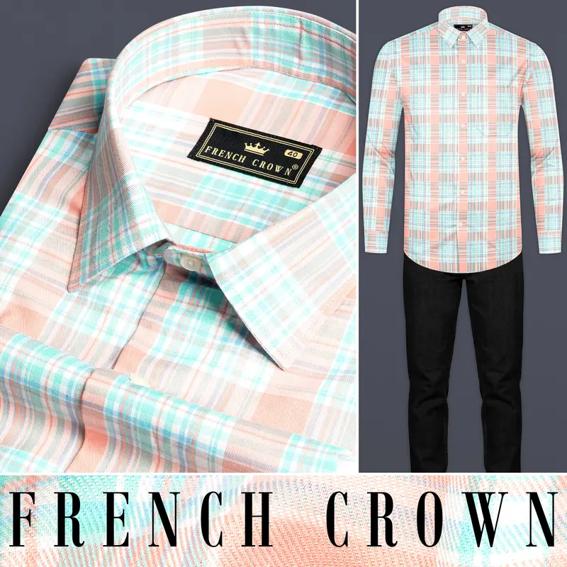 Beauty Pink And Moonstone Blue Twill Checkered Premium Cotton Shirt 8
