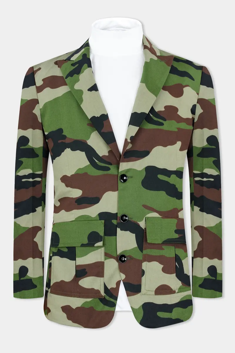 Beaver Brown And Finch Green Camouflage Premium Cotton Designer Blazer 2