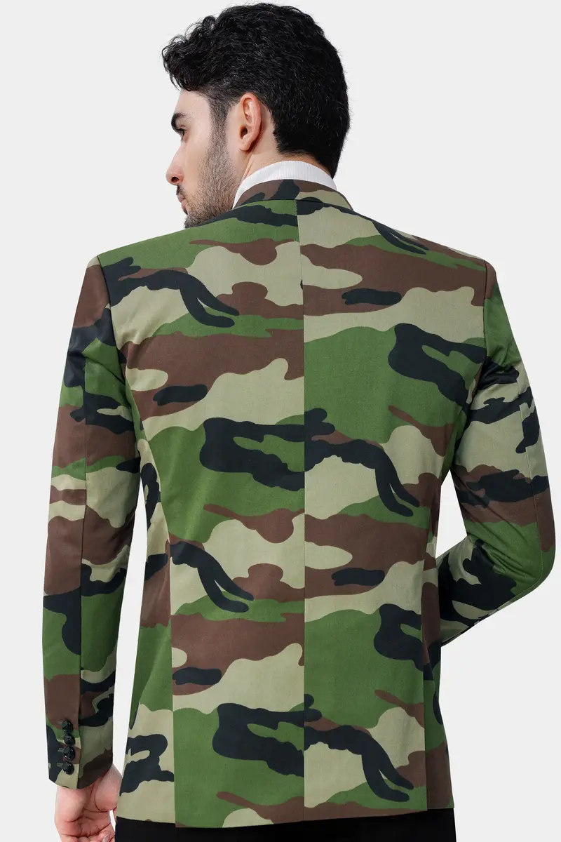 Beaver Brown And Finch Green Camouflage Premium Cotton Designer Blazer 5