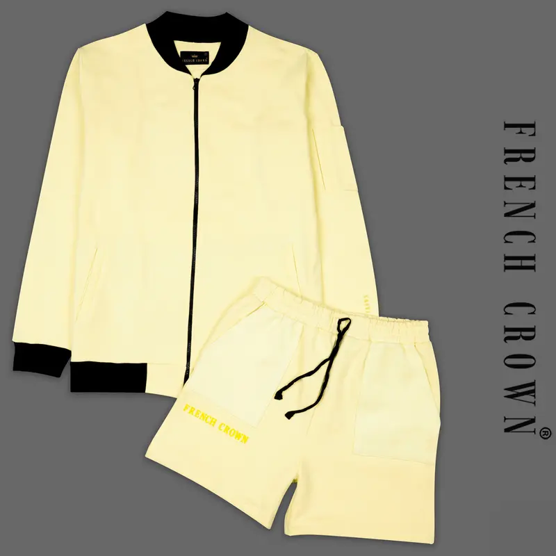 Beeswax Yellow Premium Cotton Bomber Jacket With Shorts Co-Ord Sets 1