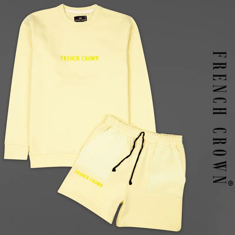 Beeswax Yellow Premium Cotton Sweatshirt With Shorts Co-Ord Sets 1