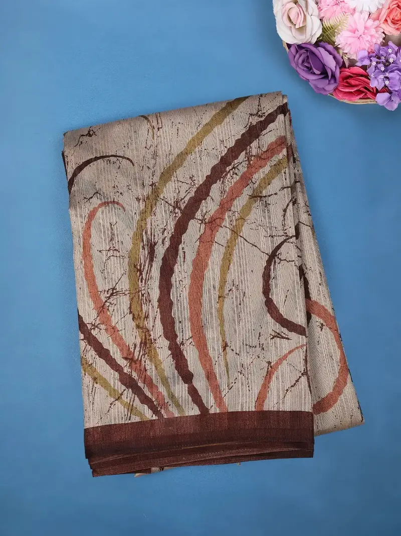 Beige Abstract Designed Fancy Cotton Saree 1