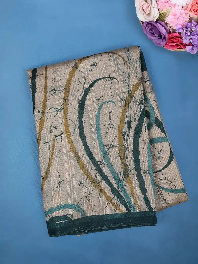 Beige Abstract Designed Fancy Cotton Saree 1
