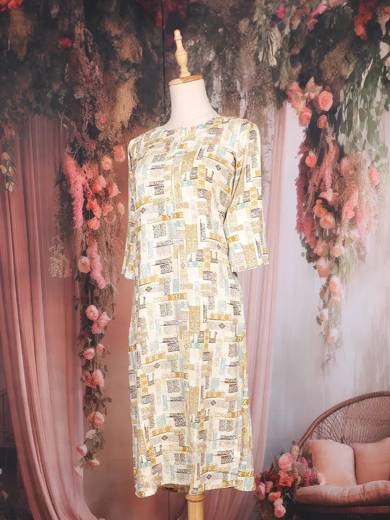 Beige Abstract Printed Cotton Rayon Kurti 3
