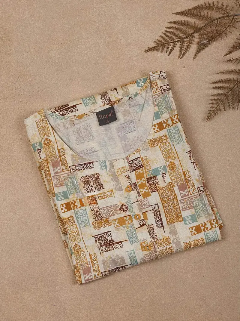 Beige Abstract Printed Cotton Rayon Kurti 5