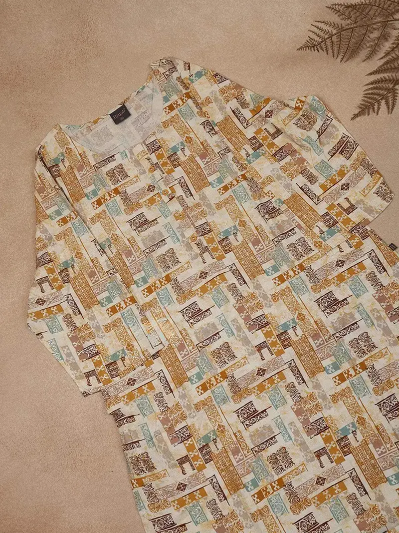 Beige Abstract Printed Cotton Rayon Kurti 6