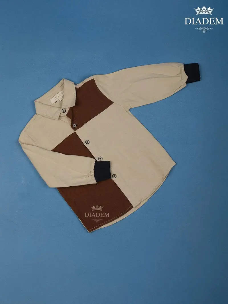 Beige And Brown Dual Colour Full Sleeve Cotton Shirt 1