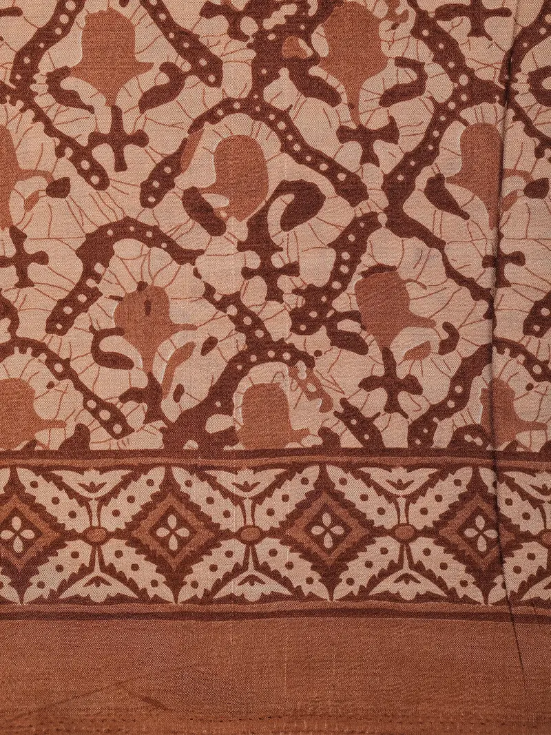 Beige And Rust Brown Kalamkari Printed Design Mixed Silk Cotton Fancy Saree 2