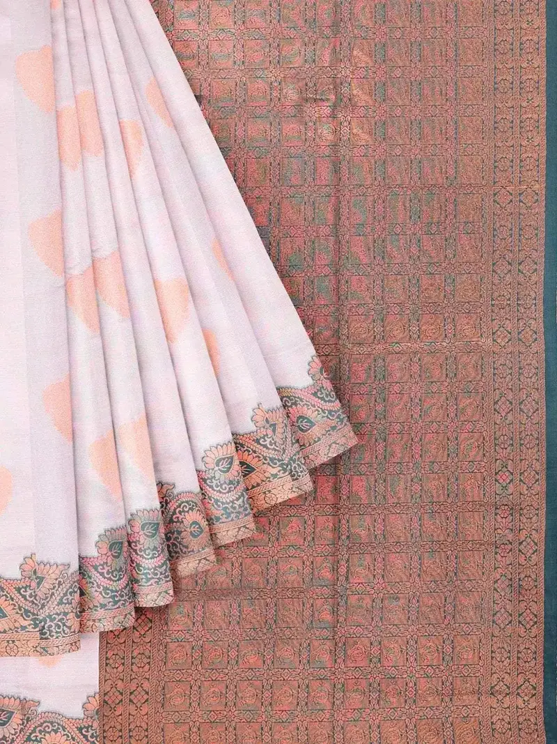Beige Art Silk Saree With Zari Butta On The Body And Floral Zari Border 1