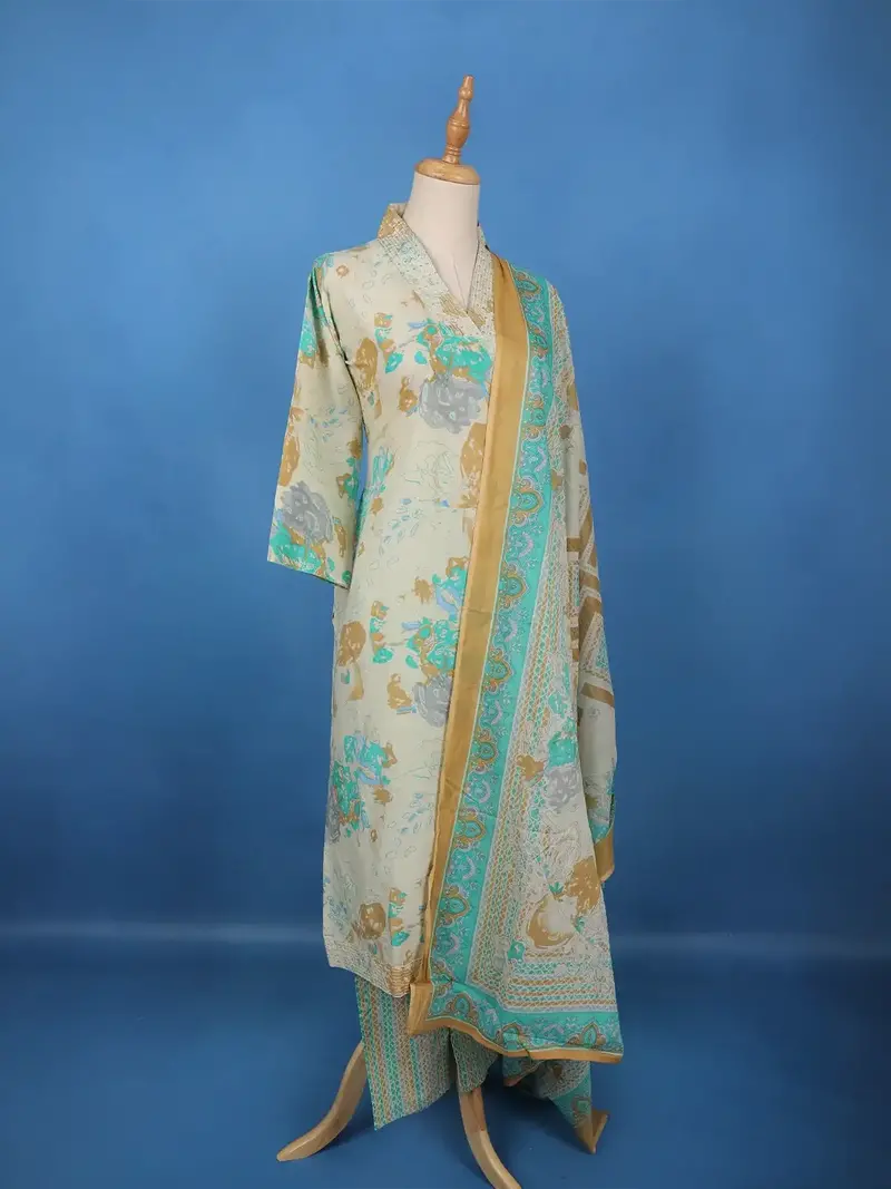 Beige Artistic Printed Cotton Salwar Suit 3