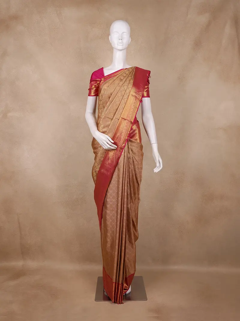 Beige Butta Design Kanchipuram Silk Saree 1