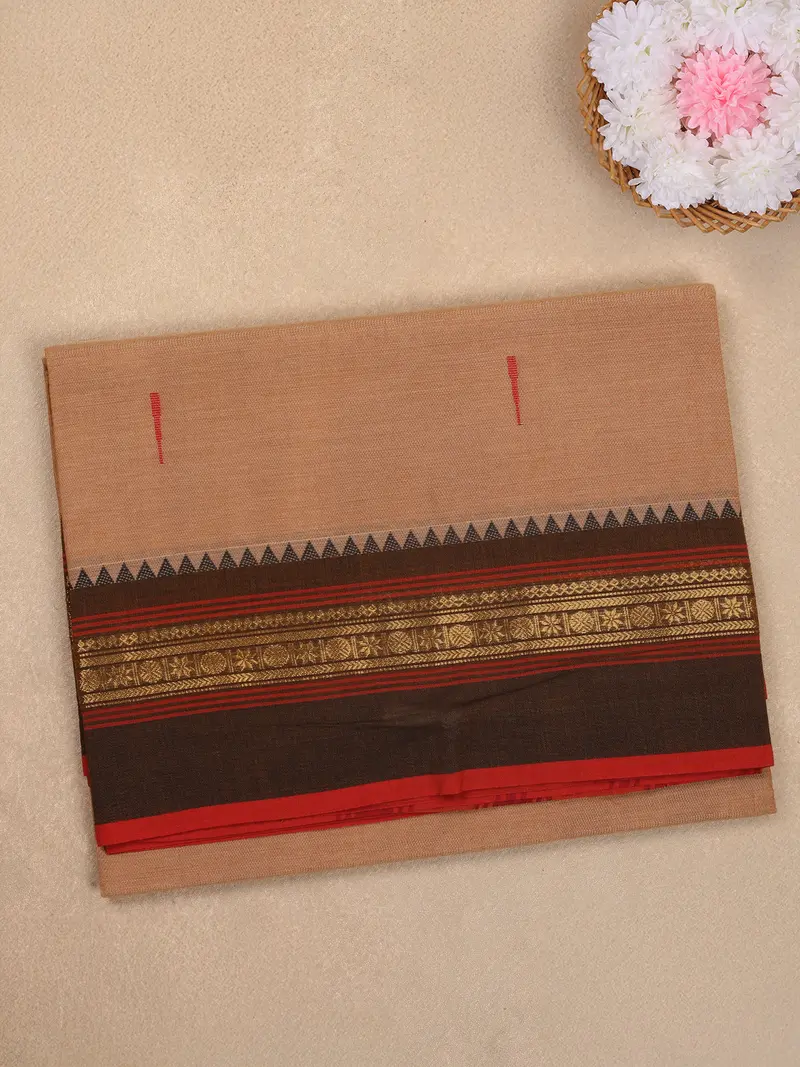 Beige Butta Woven Design Cotton Saree With Contrast Zari Border 1