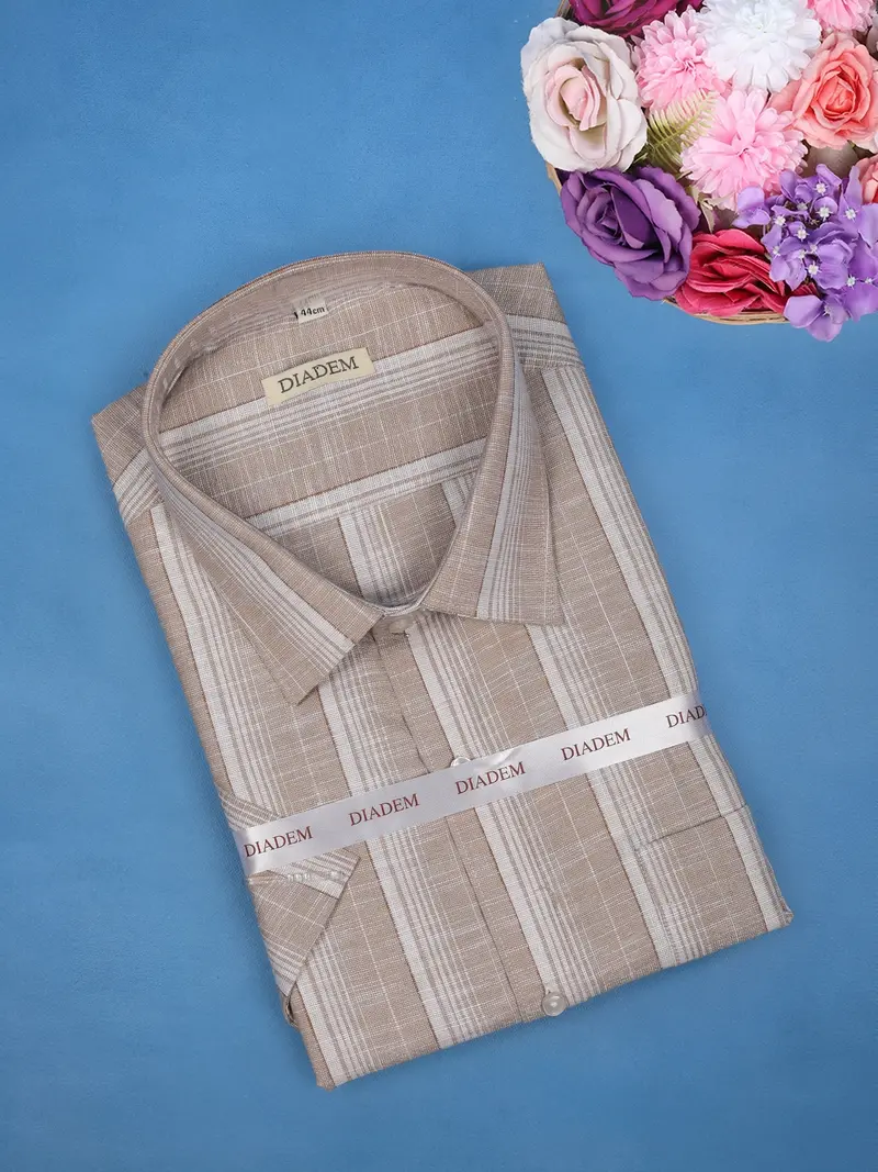 Beige Checked Design Half Sleeve Cotton Shirt 1