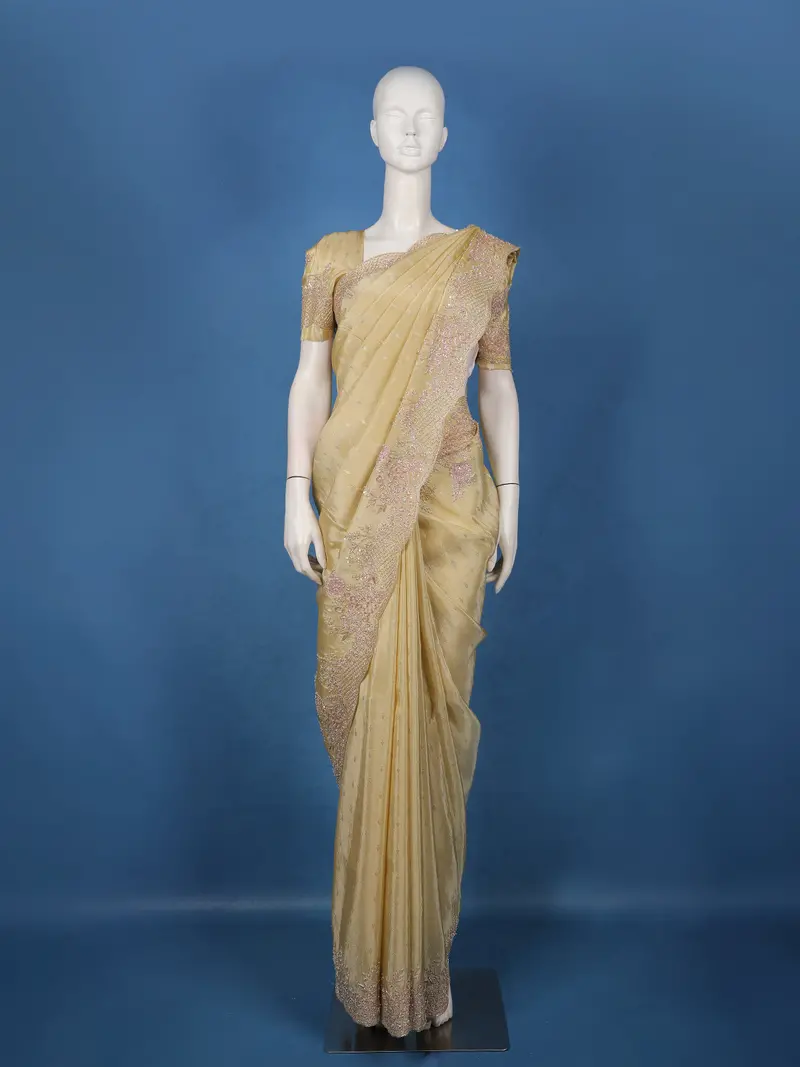 Beige Embellished Design Tissue Silk Saree 1