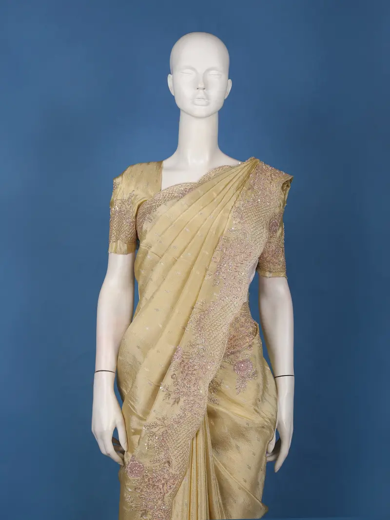 Beige Embellished Design Tissue Silk Saree 2