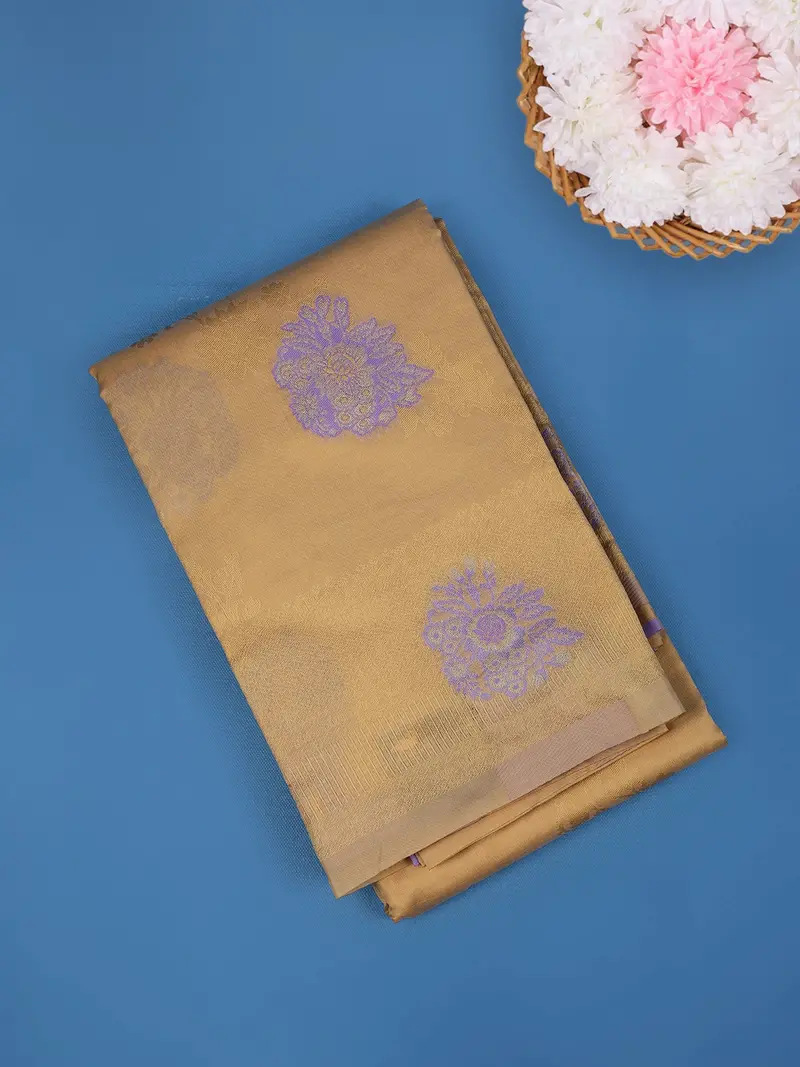 Beige Floral Butta Design Fancy Art Silk Saree 1