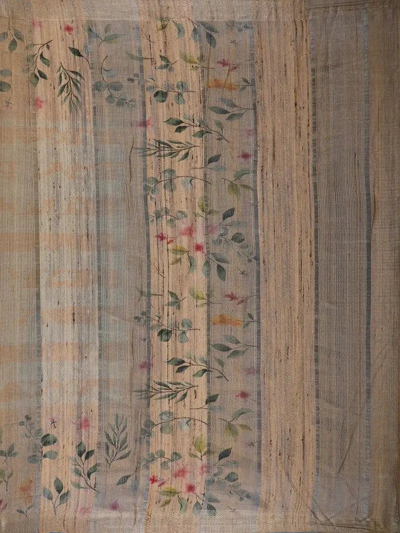 Beige Floral Design Tussar Silk Saree 1