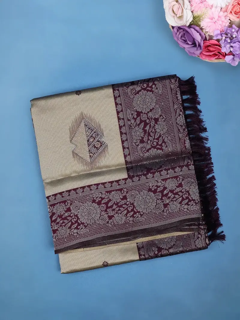 Beige Floral Design Woven Tissue Silk Saree 1