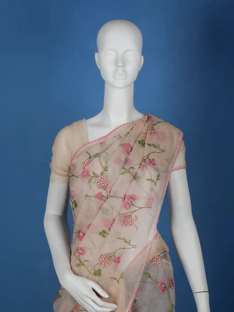 Beige Floral Embroidered Kota Cotton Saree 2