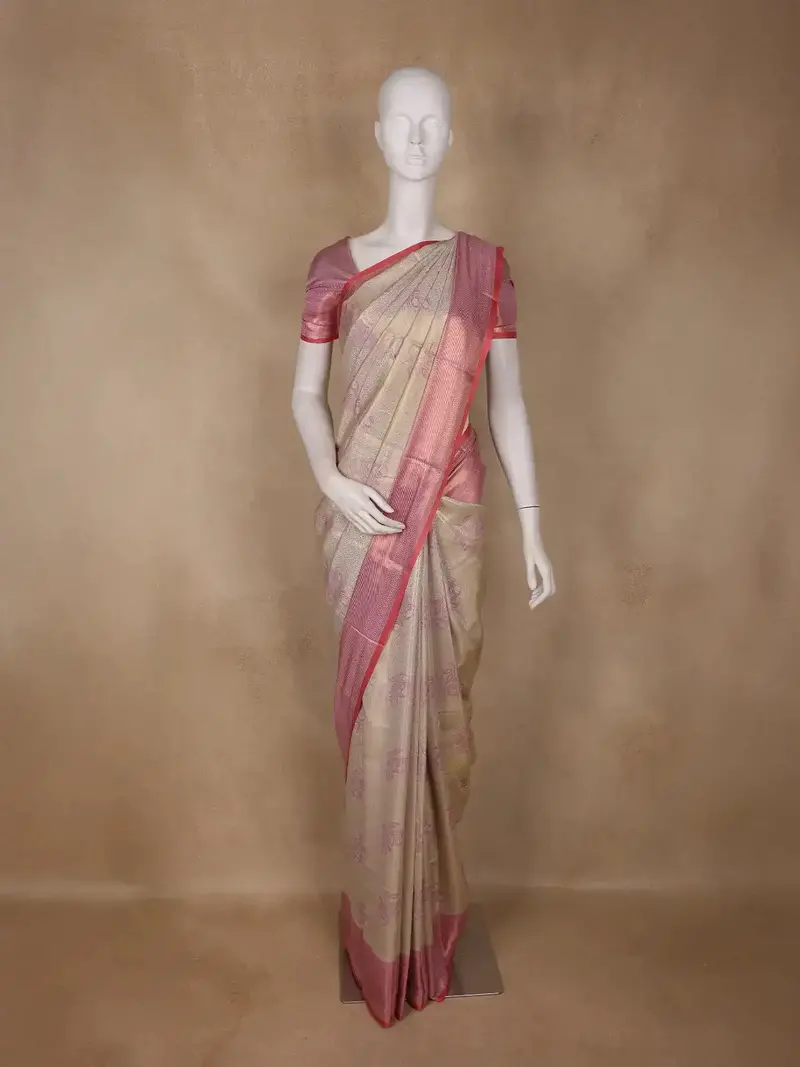 Beige Floral Woven Design Art Silk Saree 1