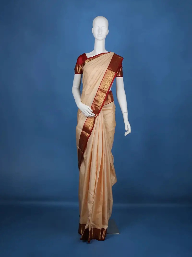 Beige  Floral Woven Silk Saree 1