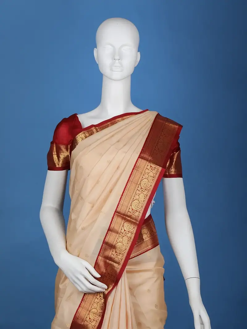 Beige Floral Woven Silk Saree 2