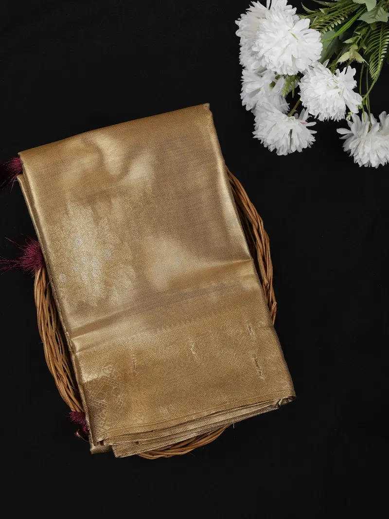 Beige Floral Zari Woven Design Tissue Silk Fancy Saree With Zari Border 1