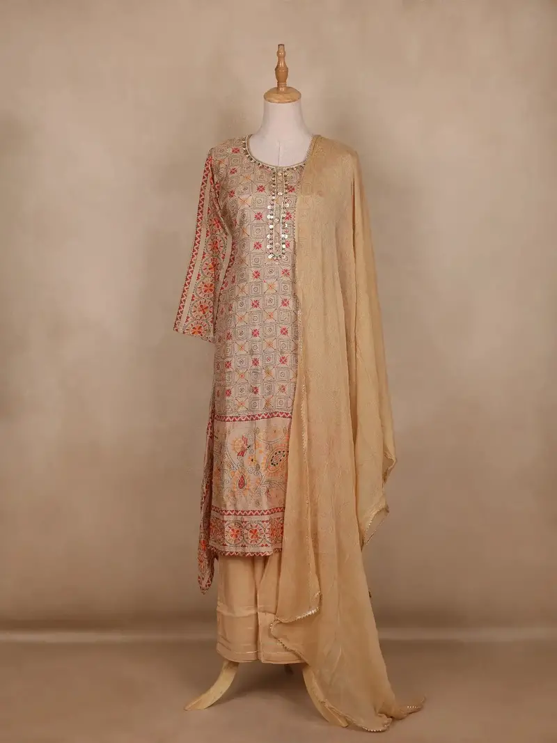 Beige Geometric Design Cotton Salwar Suit 2