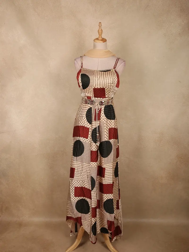 Beige Geometric Printed Design Crepe Palazzo Suit With Dupatta 1