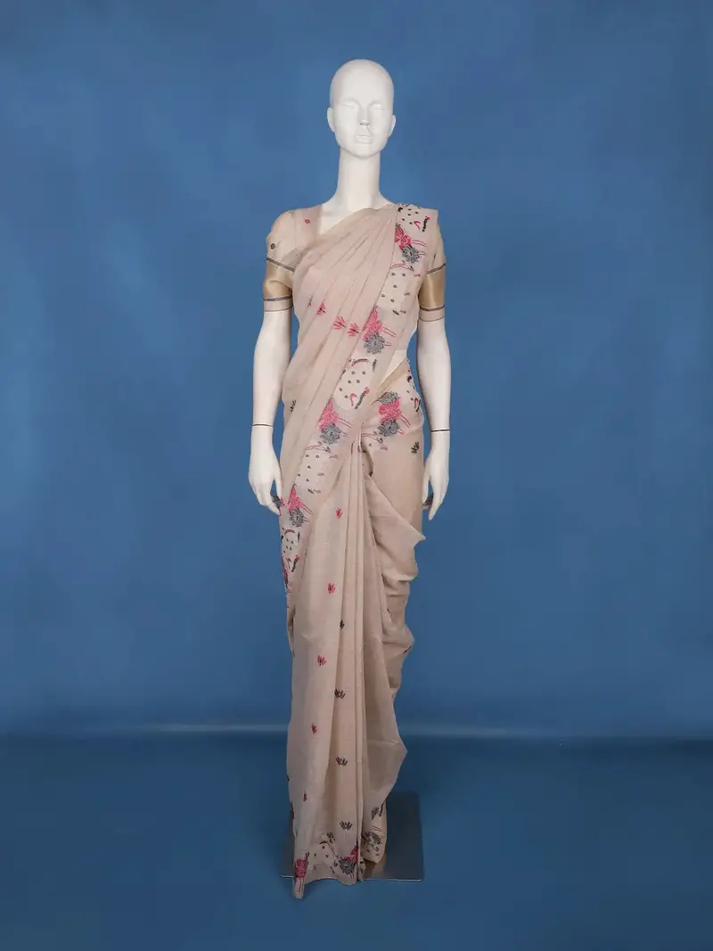 Beige Motif Design Pure Cotton Saree 1