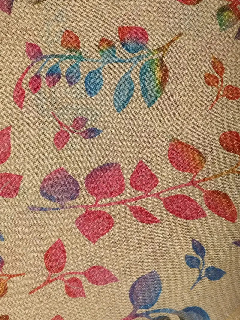 Beige Multicolor Leaf Print Cotton Saree 2