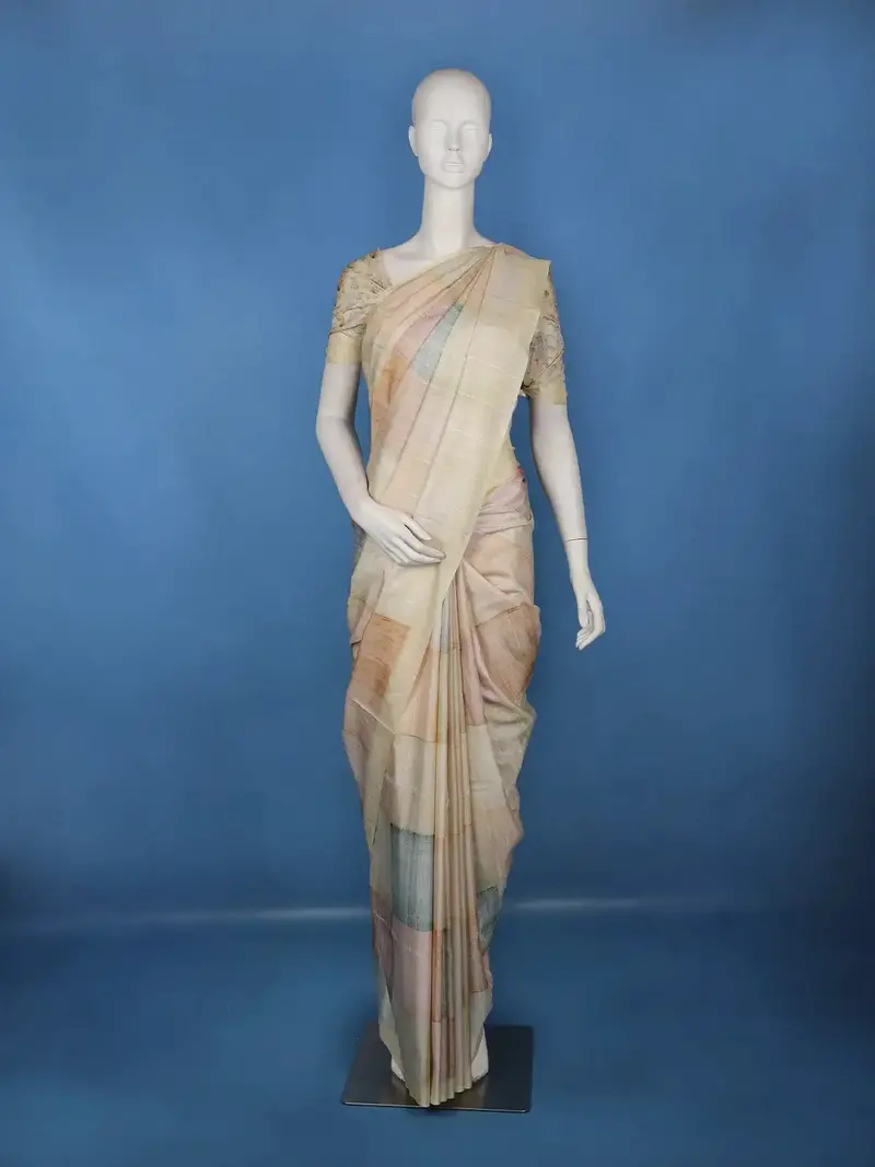 Beige Multicolor Striped Design Semi Tussar Saree 1