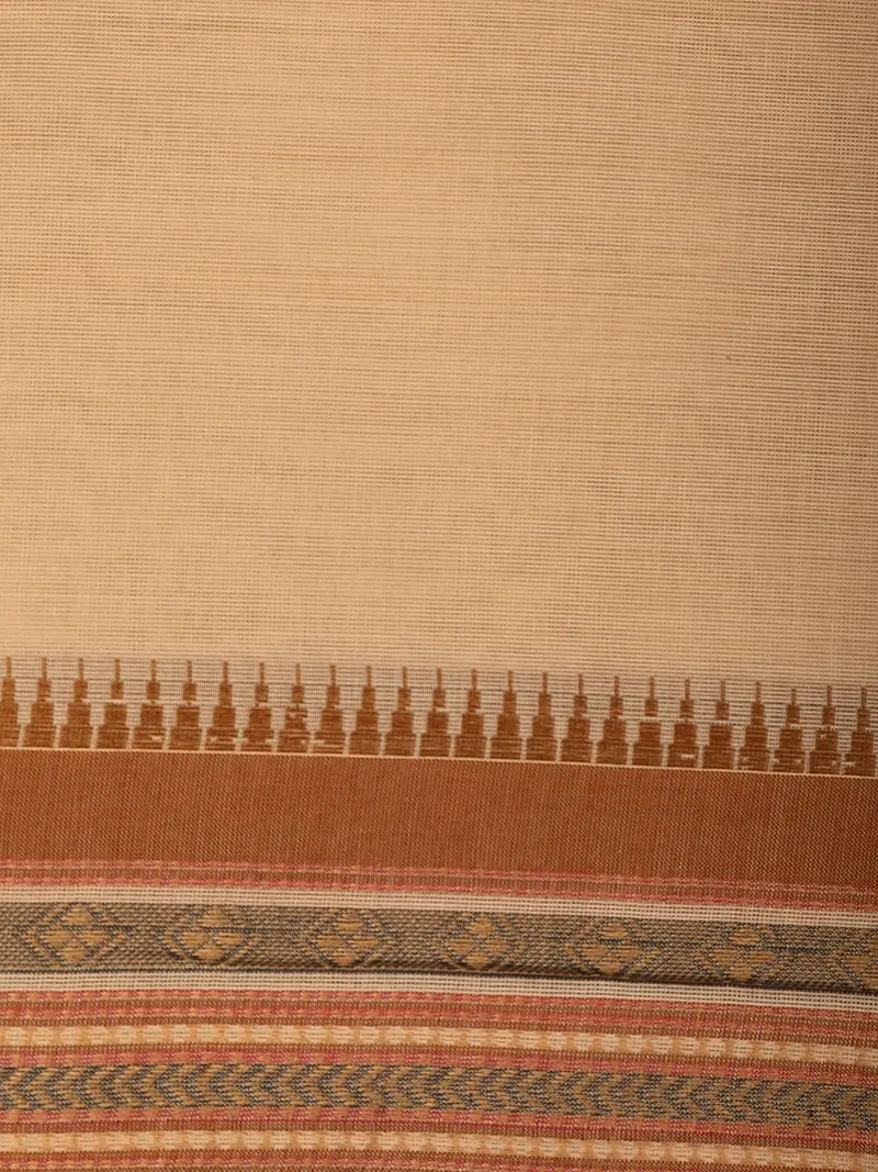 Beige Solid Design Pure Cotton Saree 2