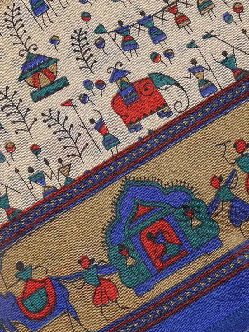 Beige Tribal Prints Fancy Cotton Saree 2