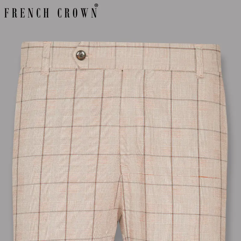 Beige Windowpane Wool Rich Pant 1