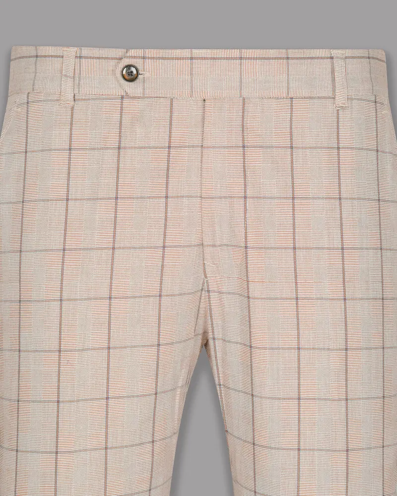 Beige Windowpane Wool Rich Pant 2