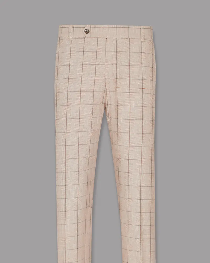 Beige Windowpane Wool Rich Pant 4